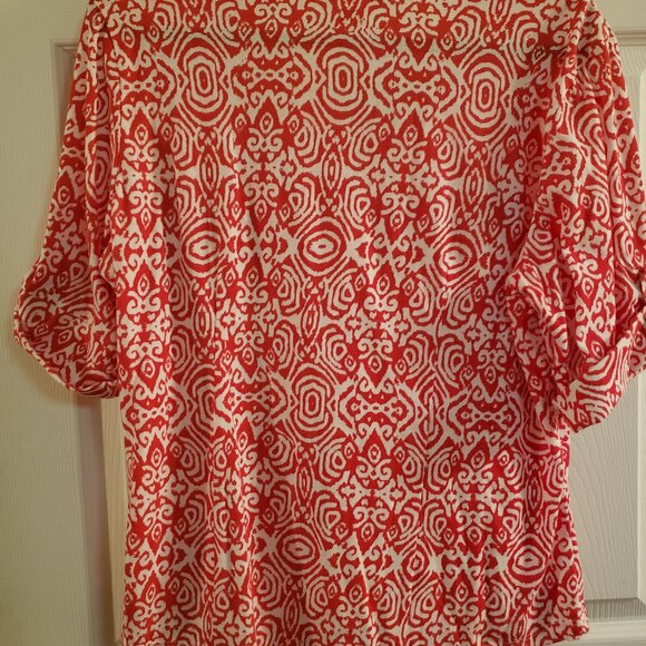 Cathy Daniels, red/white print blouse, sz L - Picture 5 of 5